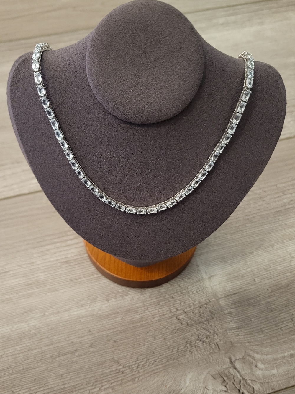 Genuine Light Blue Topaz Tennis Necklace Set In Sterling 925 Silver -18 Inches
